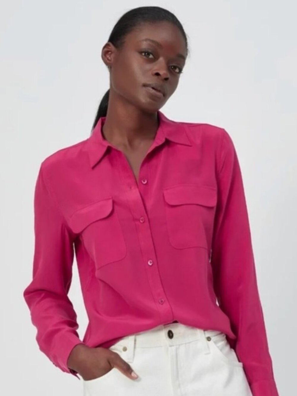 EUC Equipment Satin Look Blouse, Sz - Lg